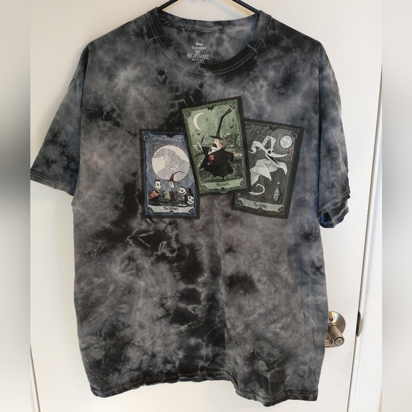 Unisex The Nightmare Before Christmas Tarot Monochrome Tie Dye T-SHIRT - Picture 2 of 4